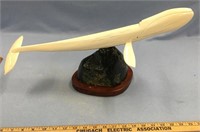 Beautiful walrus tusk made into a whale, inset bal