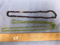 Lot of 2 necklaces, 1 is green peridot, other is g