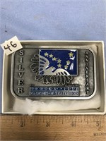 Pewter belt buckle commemorating 25 years of Alask