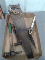 Hand saw, hand trimmer, 2 hammers
