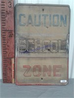 Caution School Zone tin sign