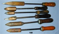 Six soldering irons with copper tips