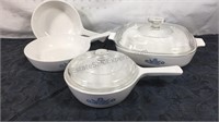 Group of corning ware pots with two lids