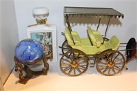 Decanters, Ceramic Horse Drawn Buggy, & More.