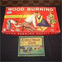 Vintage Wood Burning Set & Uncle Wiggly Game.