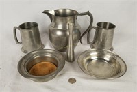 Pewter Box Lot; Wallace Pitcher, Cups & More