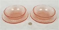 Pair Of Pink Depression Glass Bowls & Plates