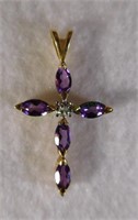 14kt Amethyst and Diamond Cross Pendant