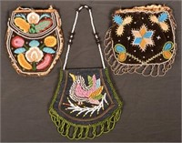 3 Antique Iroquois Beaded Bags