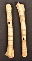 2 Incise Decorated Bone Whistles