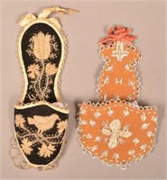 2 Victorian Era "Slipper Shaped" Beaded Wall Pocke