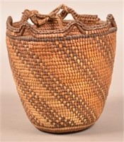 Antique Klickitat Indian Basket, Coiled w/ Imbrica