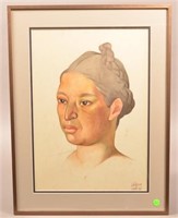 Framed Watercolor Painting of an Indigines Woman S