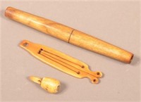 3 Early Bones Items - Inuit Thimble, Plug and Tube