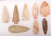 8 Colorful Flint Points, Modern Replicas of Mid-We