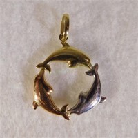 10kt Tri-Gold Dolphin Pendant