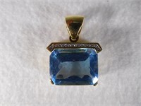 14kt Blue Topaz and Diamond Pendant