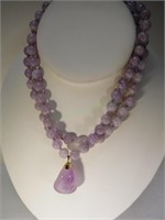Natural Amethyst Beaded Necklace and Pendant