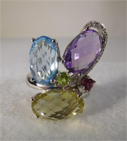 14kt "Healing Stones" Gemstone and Diamond Ring
