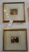 Pair of fruit themed framed colored antique