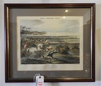 “Gone Away” framed foxhunt stone lithograph by