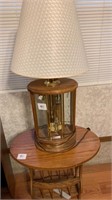 Oak and brass lamp