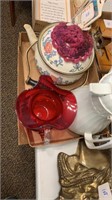 Job lot of a teapot a thermos pot in the ruby red