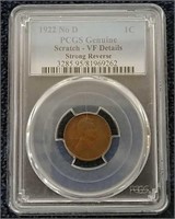 1922 No DPCGS VF one cent piece