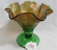 Fenton green Graceful ruffled vase