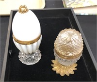 TWO FRENCH ART GLASS EGG BOXES