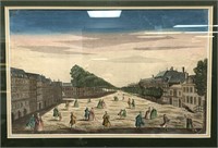 1700S COLORED ENGRAVING OF FRENCH SCENE