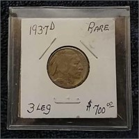 1937D 3 Leg Buffalo nickel
