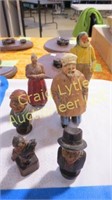 4 wood sculptures & BOTTLE STOPPERS