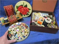 lot of estate sewing goods -old tin of thread -ect