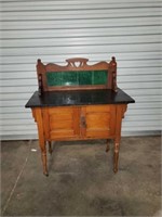 English washstand with tile back on wheels