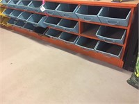 Blue Storage Bins & Wooden Shelf