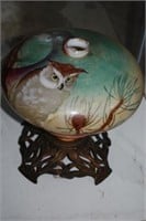 Hand Painted Oil Lamp Base With Owl Theme