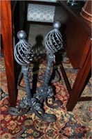 Pair Of Hand Wrought Ornamental Fireplace Irons
