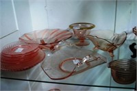 11Pcs Pink Depression Incl. 3 Footed Bowl, Etched
