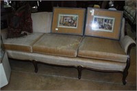 Wood Framed 1950S Formal Sofa In Tan Upholstery
