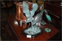 3 Wading Bird Statues In Brass & Bronze