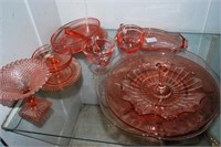 12 Pc Pink Depression Incl. C&S Pedestal Bowl, Div