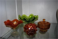 3 Marigold Berry Bowls, Ruffled Top Dish, Green Pe