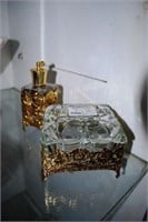 2Pc Crystal & Gold Metallic Dresser Set