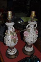 Pair Of Floral Decorated Table Lamps