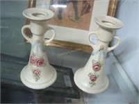 Pair Of Double Handled Cream Colored Weller Candle
