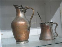 2 Pieces Of Hand Hammered Covered Pitcher And Hand