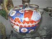 Oriental Covered Bowl 8"X7" With Blue Accents