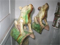 Pair Of 9" Hand Thrown Pottery Foo Dogs Circa 1890