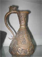 Hand Hammered Dragon Decorated Ewer With Enamel Ey